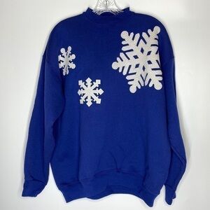 Vintage Discus Athletic Blue Christmas Snowflake Crewneck Sweatshirt Size XL
